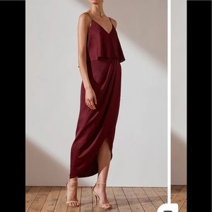 Shona Joy lux frill drape cocktail dress in garnet